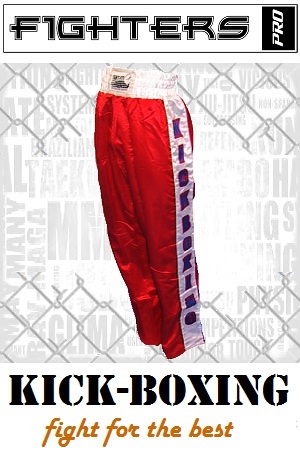 FIGHT-FIT - Pantalon de Kick-boxing / Satiné / Rouge / XL